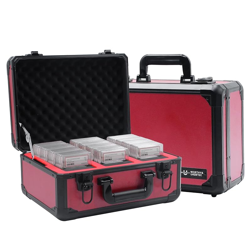 Graded Card Storage Box Red 3-Slot Aluminum Case 14.17x11.2x7 in