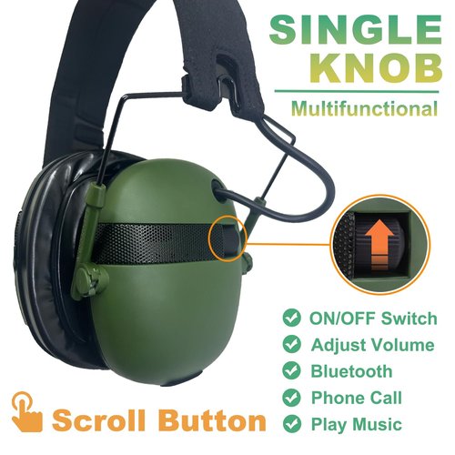 TACTIC STAR Custom Ear Protection,Shooting Ear Protection with Sound Amplification, NRR 30dB Noise Reduction Earmuffs,Rechargeable, Green