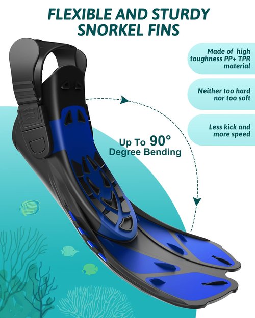 Viginsul Mask Fins Snorkeling Gear for Adults, Full Face Snorkel Mask & Adjustable Swim Fins Snorkel Set, Panoramic View Snorkel Mask Dry Top Anti-Fog Anti-Leak