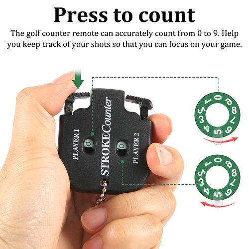PEUTIER 2pcs Golf Stroke Counter, Mini Golf Ball Shot Clicker Counter Black Golf Score Keeper Swing Scoreboard Accessories with Dial Reset Tool Key Chain for Different Kinds of Competitions and Games