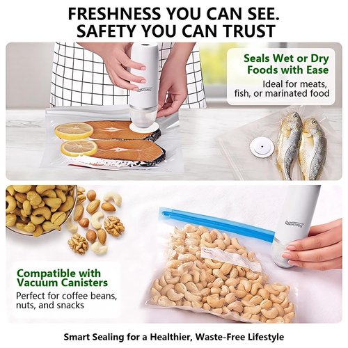 DHSDING Vacuum Sealer - Handheld Vacuum Sealer Machine for Food, Portable Food Storage with 10 Seal Bags, Sous Vide Friendly