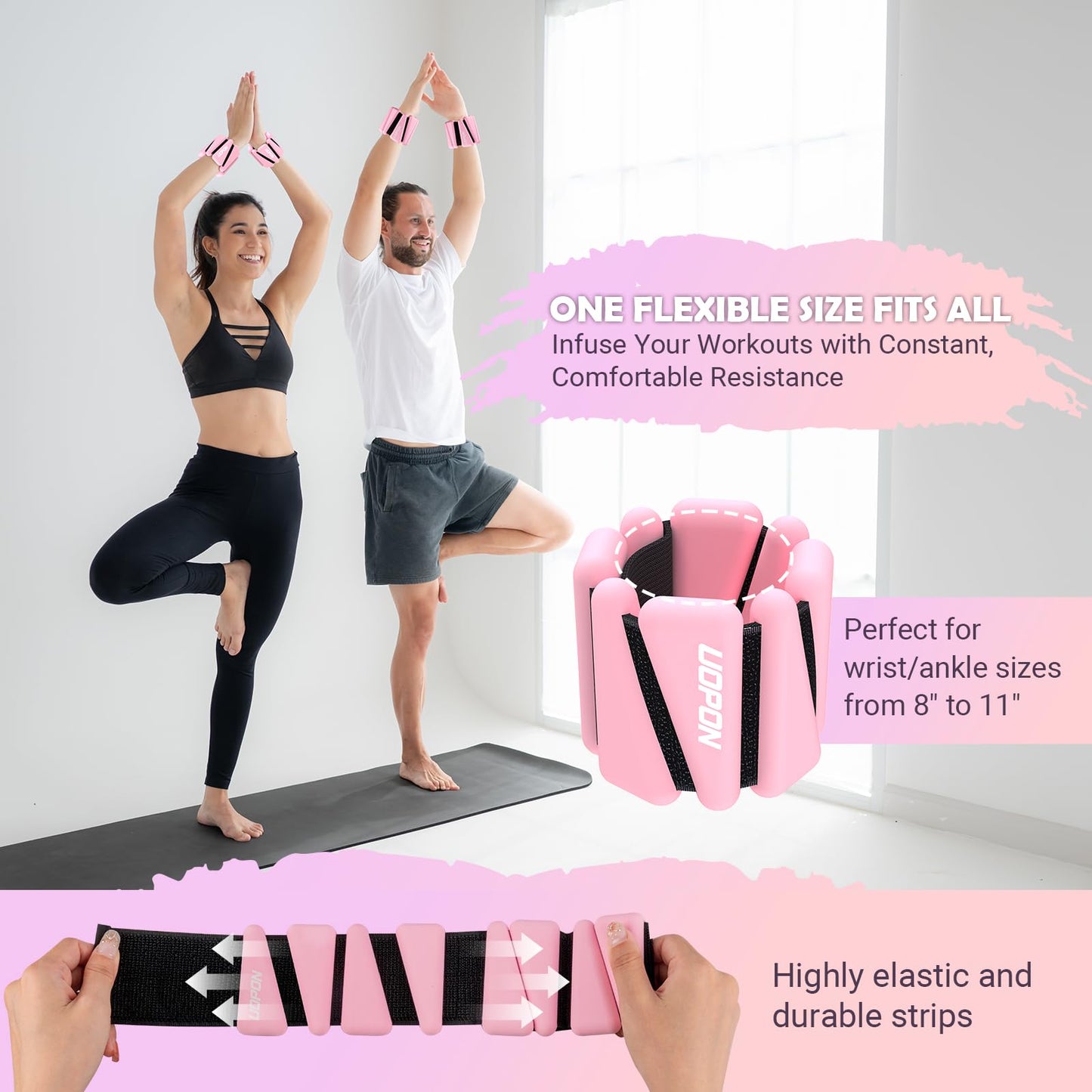 Wrist Ankle Weights for Women, Soft Silicone Wrist Weights Set of 2 for Walking, Pilates, Yoga, Barre & Strength Training, Weighted Bangles with Secure Non-Slip Fit for Arm & Leg Workouts, 4 lb