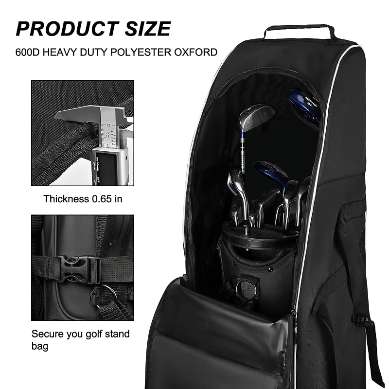 Golf Travel Bag with Wheels - Heavy Duty, Water Resistant Airline Case (Dark Black)
