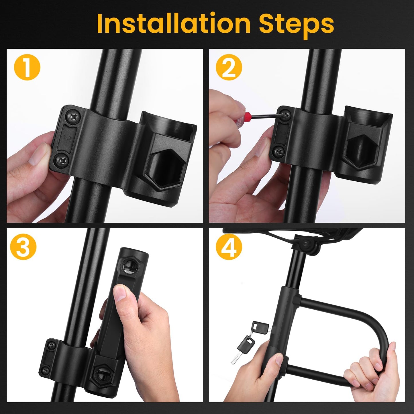 NDakter Bike Locks, 17mm Heavy Duty Anti Theft, Bike U Lock with 4FT Chain and Bracket, Electric Bicycle Lock for Scooter, 3 Keys Motorcycle Wheel Lock for Ebike, Moped, Tricycle