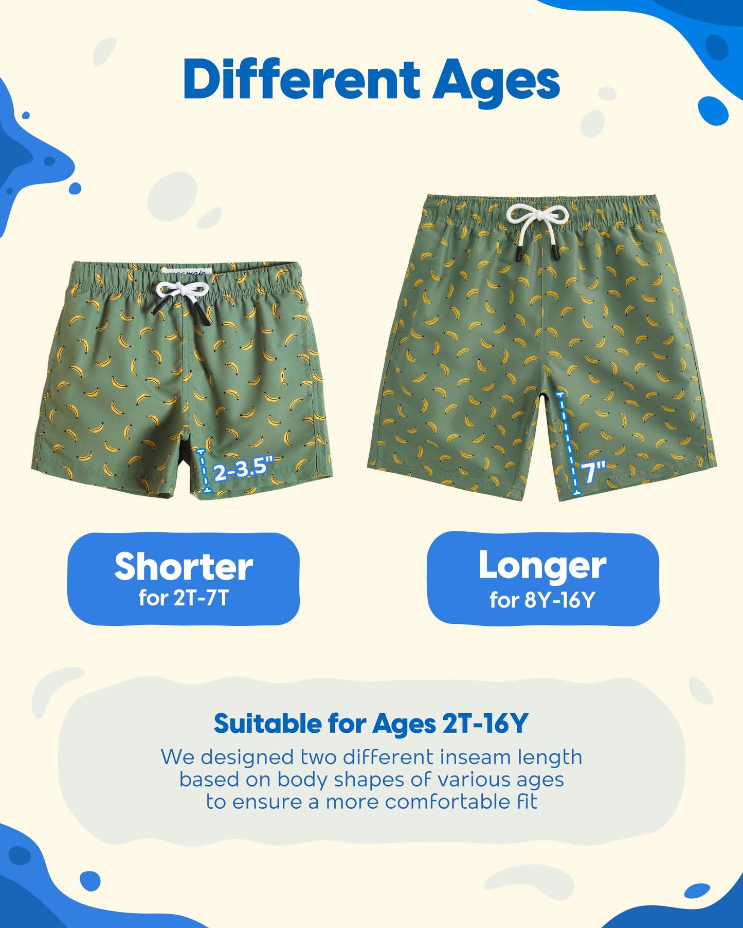maamgic Boys Swim Trunks Toddler Swim Shorts Little Boys Bathing Suit Swimsuit Toddler Boy Swimwear,Banana-Matcha Green,8 T
