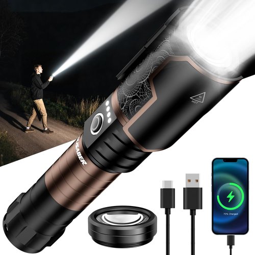 VOLISABER Flashlight 3000 High Lumens with Ignition Lens, Rechargeable Super Bright Zoomable LED Flash Light, 6 Modes Waterproof Handheld Powerful Tactical Flashlights for Camping Essentials Emergency