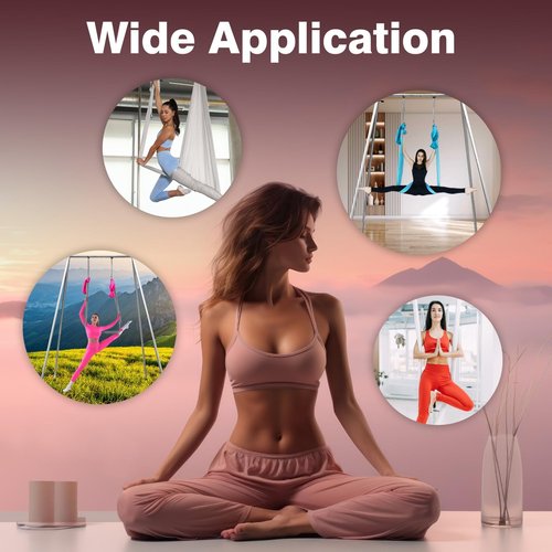 Adjustable Height Aerial Yoga Frame with Yoga Hammock, 18 FT/33 FT Aerial Silk, 550 lbs Max Capacity (FRUIT GREEN, 18FT Aerial Silk)