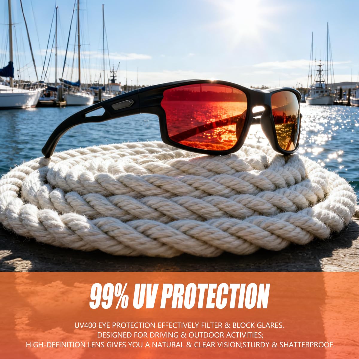 SQOQS Polarized Sports Sunglasses for Men UV400 Protection, Lightweight Wrap Around Sun Glasses for Fishing Cycling Running