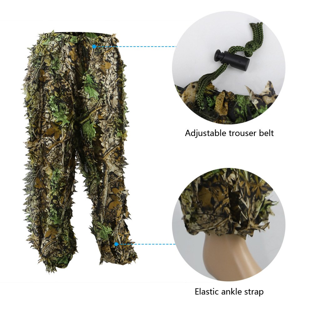 Zicac Ghillie Suit Full Face Mask Gloves Set, 3D Leafy Camo Suit, Ghillie Suit for Men, Camoflage Woodland Pants Jacket Hood for Outdoor Hunting,Airsoft Sniper Costume,Wildlife Photography,Halloween