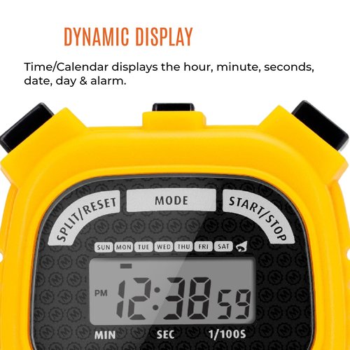 Marathon Adanac 3000 Digital Stopwatch Timer, Yellow - High Precision Accuracy to 1/100th Seconds - Water, Dust & Shock Resistant - 46” Lanyard Included