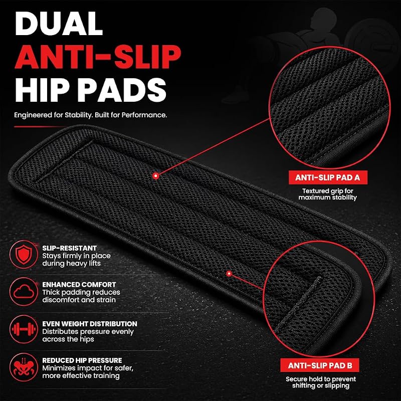Adjustable Hip Thrust Belt for Dumbbells & Kettlebells – Neoprene Anti-Slip Glute Bridge Belt, Supports 600 LBS
