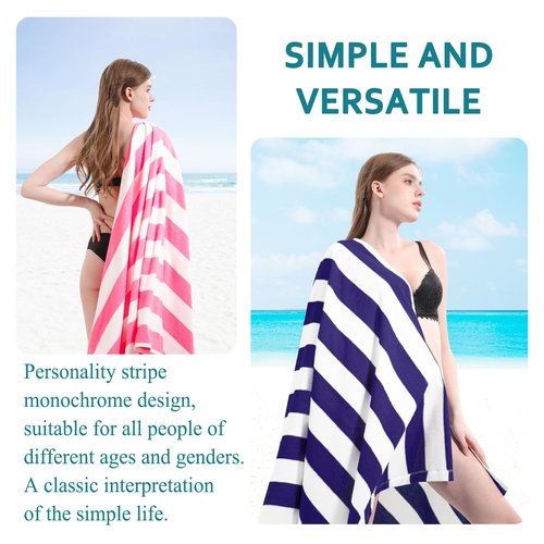Oversized Striped Terry Beach Towel 60 * 30 in Soft Extra Large Big Pool Swim Towels for Adult XL Clearance Big Travel Blanket Cruise Vacation Accessories Essentials Lounge Chair Cover Navy Blue