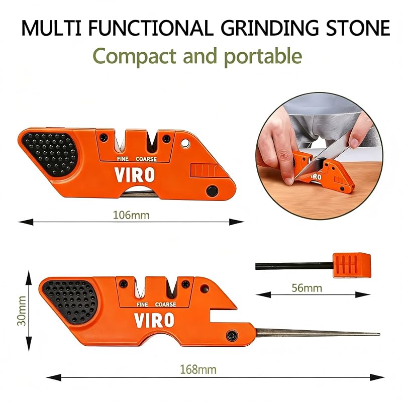 Viro 6-in-1 Pocket Knife Sharpener & Survival Tool - Orange
