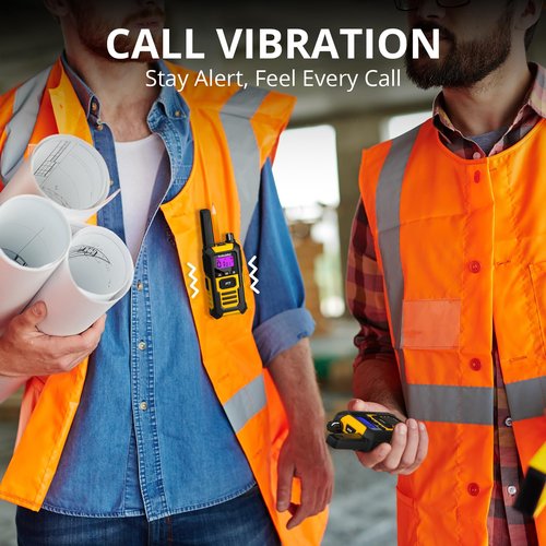 Radioddity HD-1 IP67 Heavy Duty Walkie Talkies, Waterproof Dustproof Shockproof Long Range Two Way Radio with One-Key Group Call, Vibrate Alert, SOS, Dual PTT, Base & USB-C Charing, 4 Packs