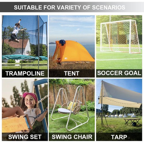 Eurmax USA Trampoline Stakes Heavy Duty Trampoline Parts Corkscrew Shape Steel Stakes Anchor Kit with T Hook for Trampolines -Set of 4 Bonus 4 Strong Belt,Black