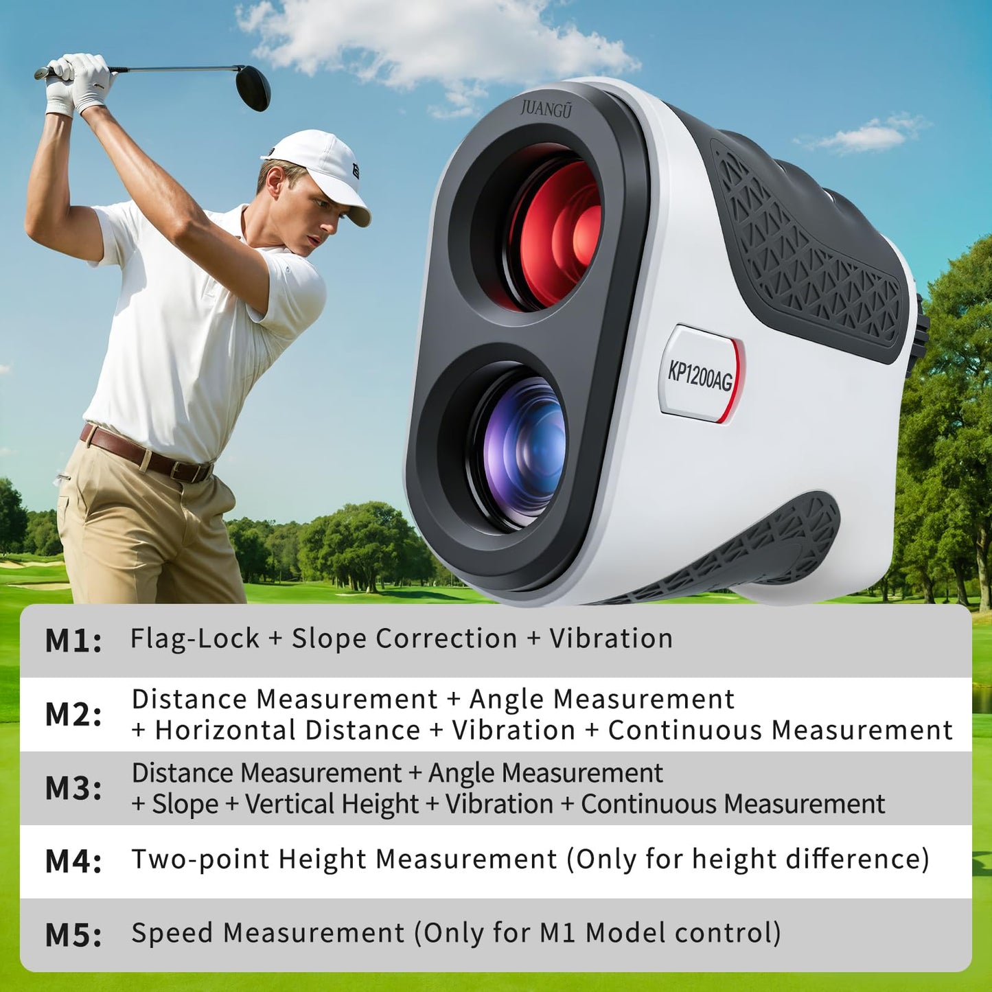 JUANGU Golf Rangefinder with Slope, 1200 Yards Laser Range Finder, 7X Magnification, Flag Lock, Magnetic Mount, IP54 Waterproof, Tournament Legal