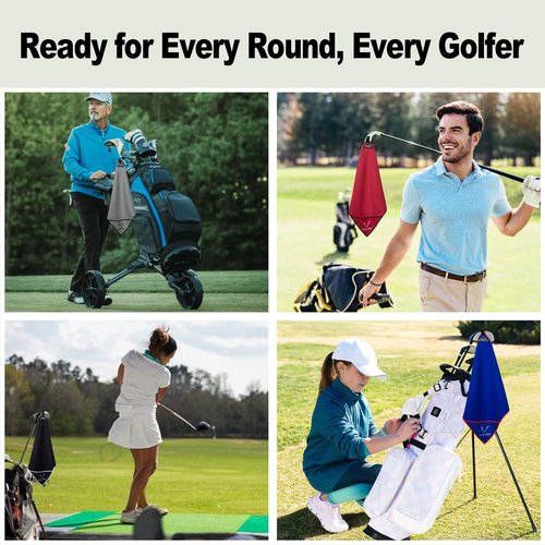 VIGLORY Magnetic Golf Towel - Exclusive Cleaning Pocket–18"x18"–Strong Magnet for Golf Cart or Clubs, Spot-Clean Design, Ultra Absorbent Waffle Microfiber–Golf Accessories & Gift for Men(Black)