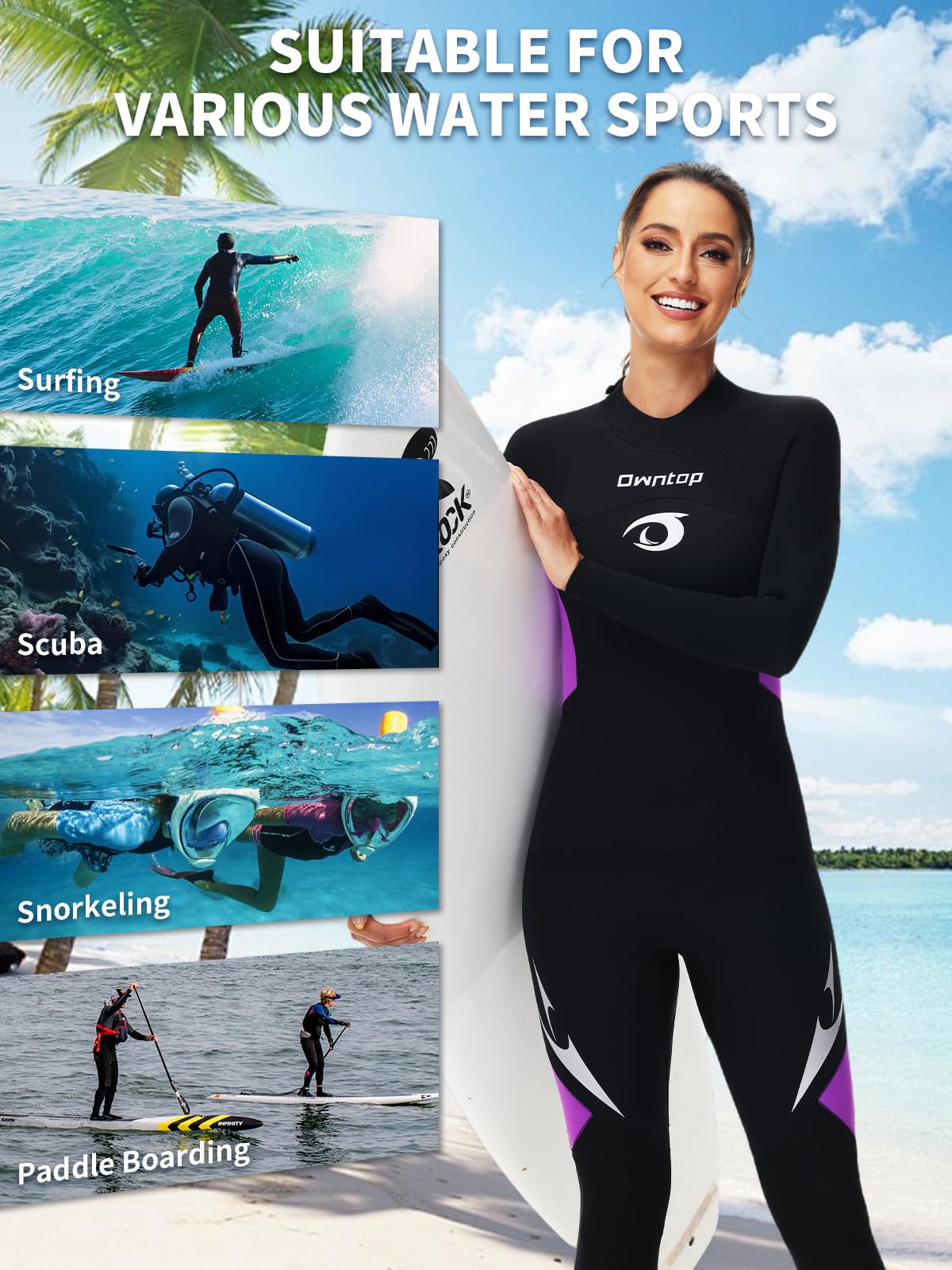 Owntop 5mm Wetsuit for Men Women, GBS Seams, SCR Stretch Thermal Neoprene