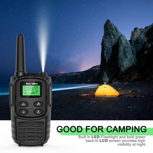 MaxTalker Walkie Talkies Long Range for Adult, MT10 Rechargeable Walkie Talkies FRS Two Way Radio, NOAA, 1200mAh Li-ion Battery USB-C Cable, LED Flashlight, VOX Walkie Talkie for Hiking Camping 2Pack