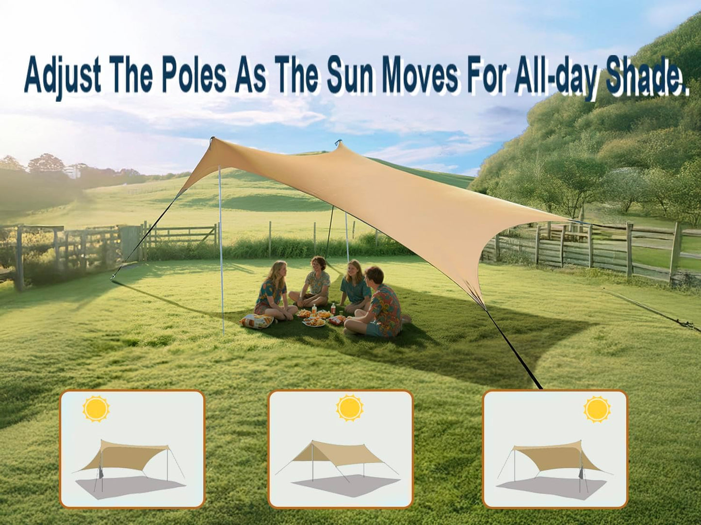 10×10ft UPF50+ Beach Tent Sun Shelter, Windproof Stable Outdoor Pop Up Beach Shade Canopy for Camping, Fishing, Backyard Fun or Picnics, 2 Poles
