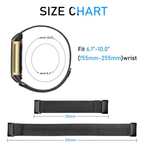 Meliya for Fitbit Charge 6 Bands Women Men, Stainless Steel Metal Mesh Loop Adjustable Magnetic Wristband Replacement Straps Compatible with Fitbit Charge 6 Fitness Tracker (Black)