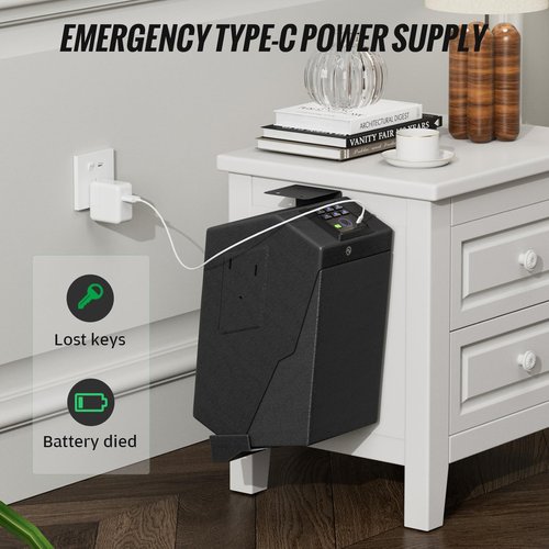 Biometric Pistol Safe LED Light,Quick Access Security Safe with Fingerprint 6-button Backlit Keypad,Auto Open Hidden Hand GunSafe for Bedside Home Nightstand Vehicle Desk (2 GUN UPGRADE)