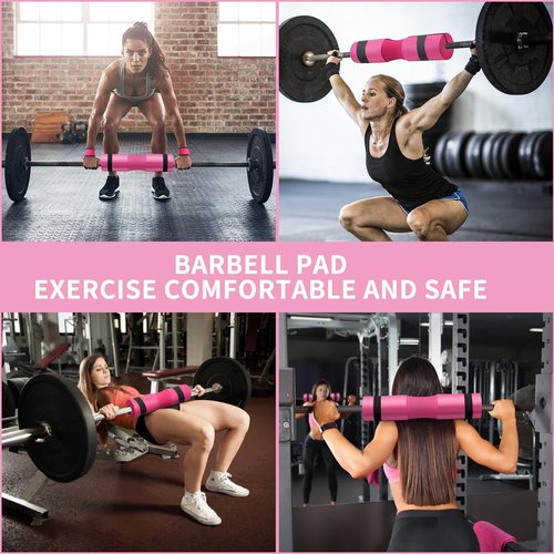 SINYWAY Barbell Pad Set, 10 Pcs Barbell Squat Pad for Hip Thrusts, Lunges, Leg Day with 2 Gym Ankle Straps, 3 Hip Resistance Bands, 2 Lifting Strap, Barbell Pad and Carry Bag