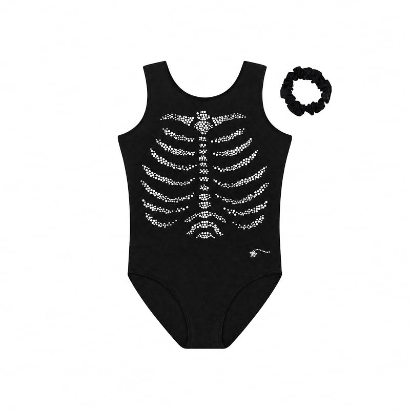 Destira Crystal Ribcage Halloween Leotard for Girls, Black - Variation: Crystal Ribcage+Girls 8