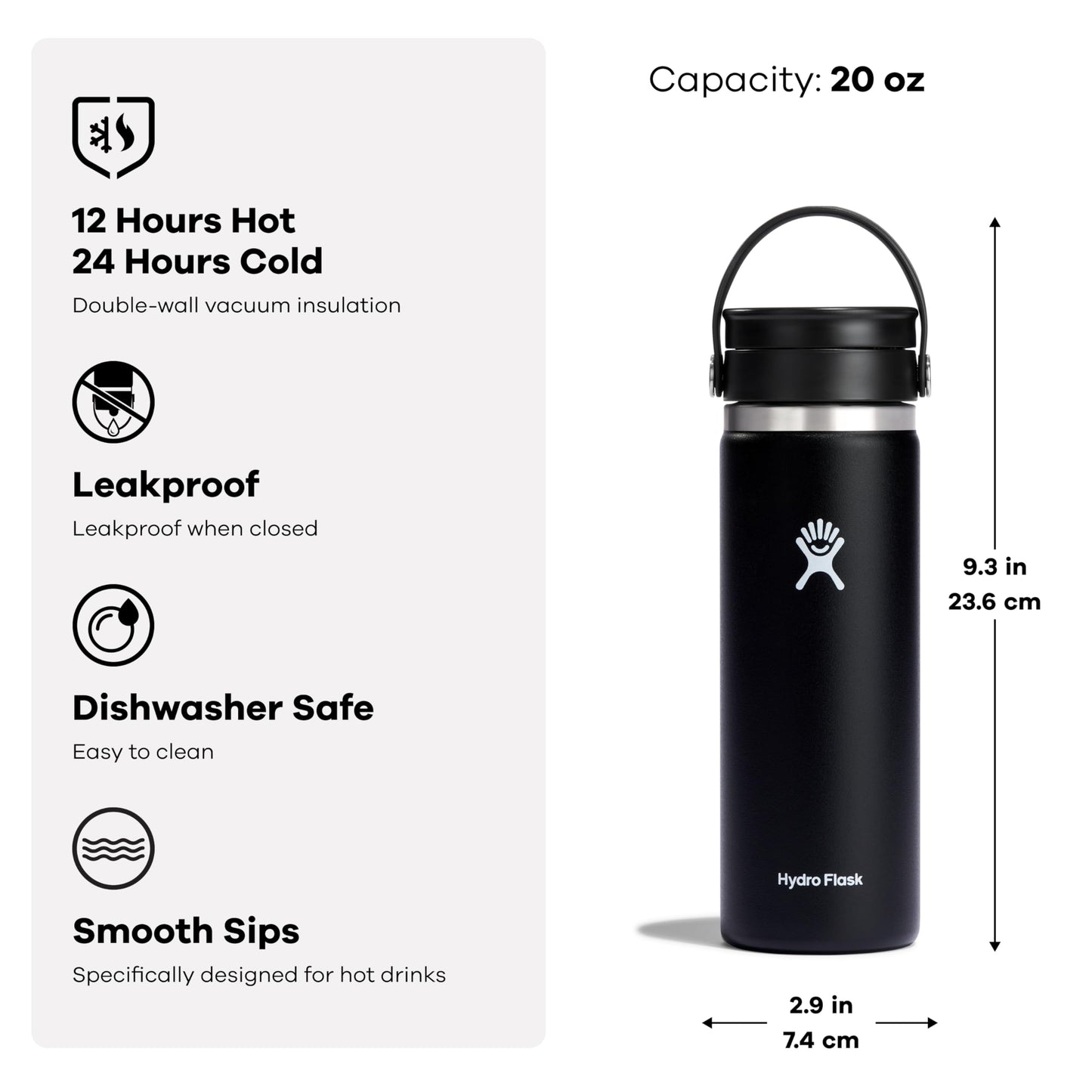 Hydro Flask Flex Sip Coffee Tumbler – Insulated Stainless Steel, Non Spill, Leak Proof Travel Coffee Cup 20 Oz Sandpiper