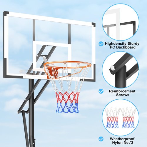 Yohood 10FT Basketball Hoop Adjustable Easily, Portable Hoops & Goals Outdoor Basketball Goal System with PC Backboard and Wheels for Teens Youth Adults