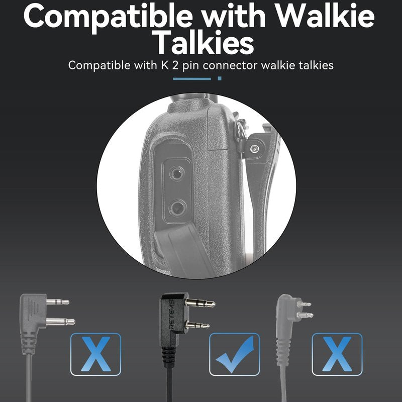 Retevis Walkie Talkie Headset with Mic, G-Type, Big PTT, 2 Pin, for RT22 RT68 RT21 H-777 RT27 RT68H, Compatible with BAOFENG 888S, Pxton, Kenwood Walkie Talkie, Walkie Talkie Earpiece(4 Pack)