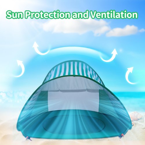 Baby Beach Tent, Sun Protection Portable Baby Travel Tent, Summer Beach Baby Sun Shelters for Boys or Girls (Aqua Green)