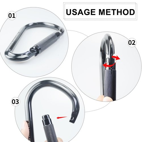 SEPEAK CE 22kN Large Alumn Auto Twist Locking Ladder Hook Carabiner, Professional Heavy Duty Lightweight Clip for Outdoor Tower Climbing, Aerial Work, Rescue, Fall Protection D Ring, Huge Opening Gate