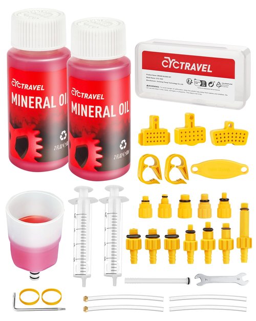cyctravel Brake Bleed Kit for Shimano, TEKTRO, TRP Hydraulic Disc Brakes, Mountain Brake Bleed Kit Including High Performance Mineral Oil Brake Fluid (120ml).