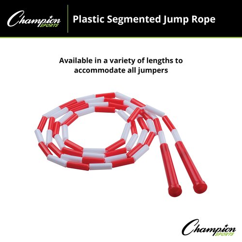 Champion Sports Classic Plastic Segmented Beaded Jump Ropes - Phys. Ed, Gym, Fitness and Recreational Use, 7'L, Red/White