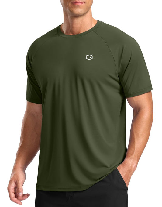 G Gradual Men's Athletic Workout T-Shirts Moisture Wicking Cooling Running Shirts Short Sleeve Performance Tee for Gym Tennis(Olive,S)