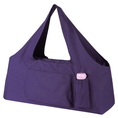 KUAK Extra Large Yoga Mat Bag with Zippered Top & 5 Pockets - Premium Canvas Tote with Yoga Mat Carrying Strap for Pilates, Gym, Fitness Block & Gear-Purple