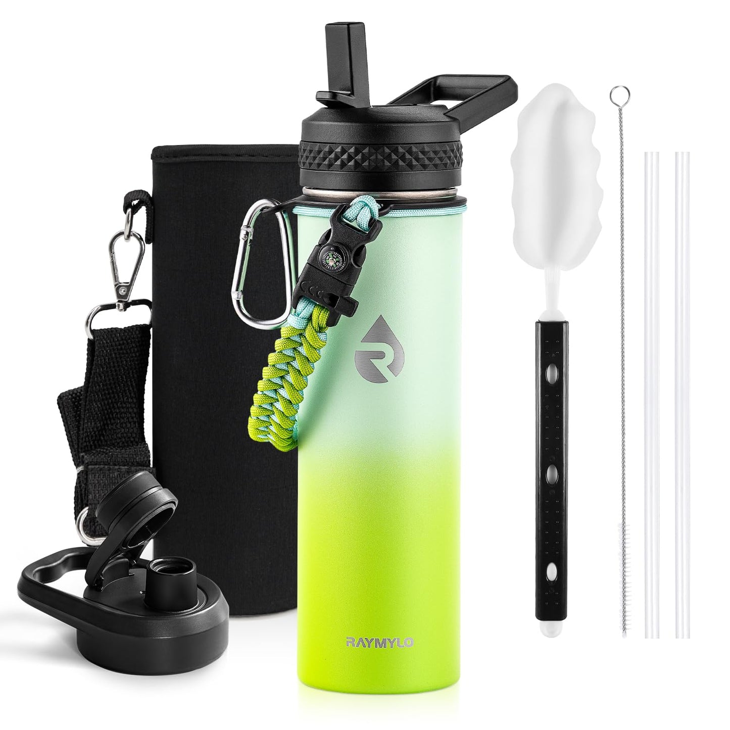 RAYMYLO Insulated Water Bottle 20 oz, Triple Wall Vacuum Stainless Steel (Cold for 24Hrs, Hot for 12Hrs), Leak Proof & Non-BPA, Modern Water Bottle Jug for School with Straw Spout Lids
