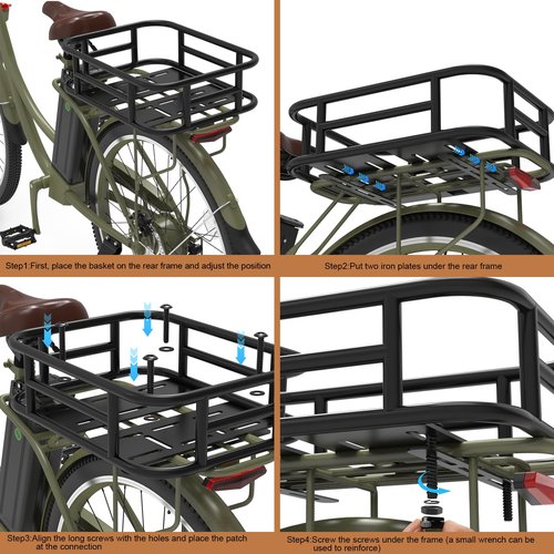 Bike Basket Rear, Bicycle Basket with Liner,Waterproof Cover,Cargo Net, Large Bike Back Baskets, Heavy Duty Rear Bicycle Baskets for Most Bikes and E-Bike (Pipe Bike Basket Rear)