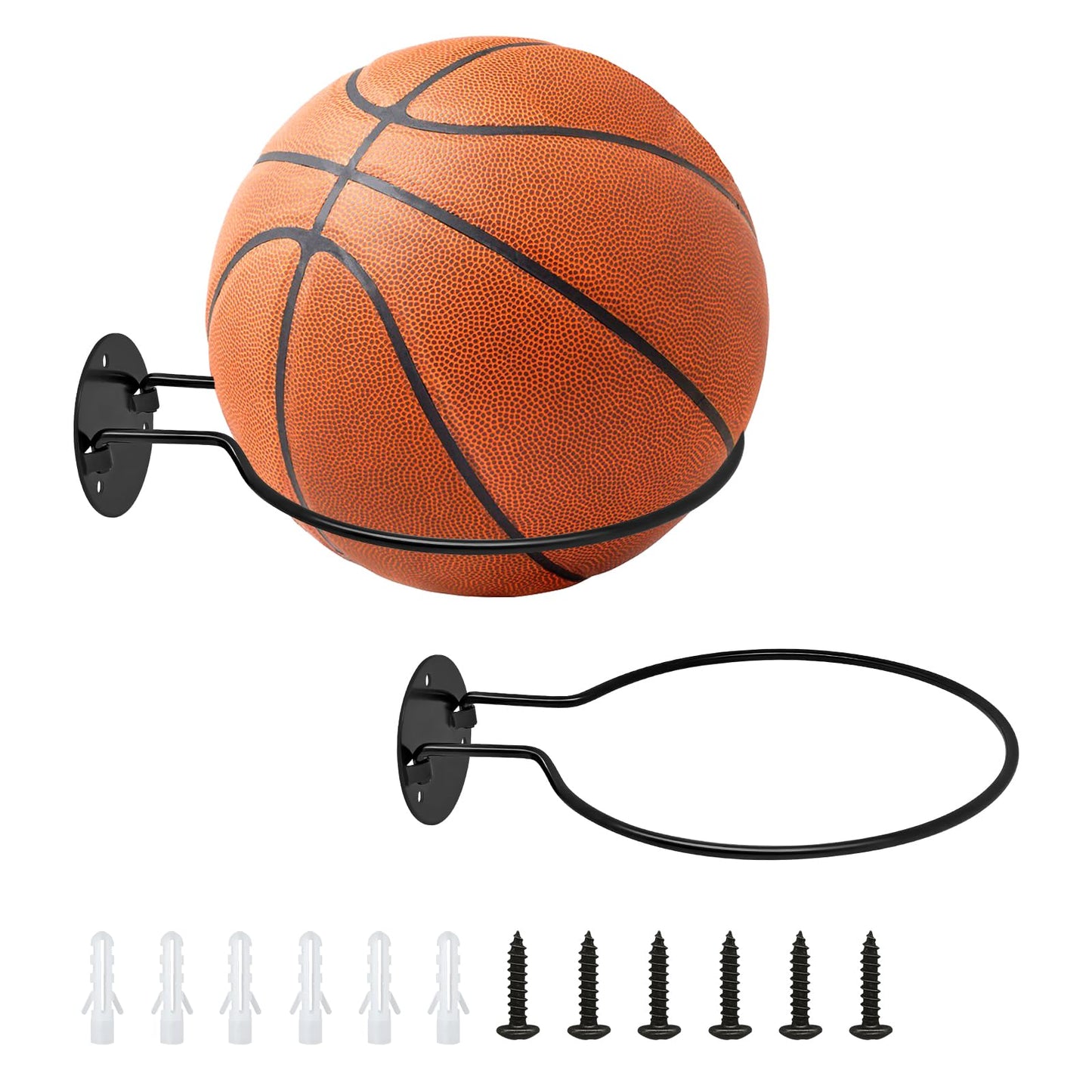 Basketball Holder Wall Mount, Metal Ball Holder Wall Mount for Basketball, Soccer, Football & Volleyball, Space-Saving Ball Storage and Display Rack for Garage, Bedroom, Game Room (2Pack Black)