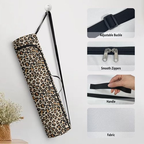 Pzuqiu Leopard Print Yoga Mat Bag for Women & Men Travel Yoga Gym Bag for Thick Exercise Yoga Mat Full-Zip Yoga Mat Carrier Bag for Class Workout Park with Adjustable Strap, Pzu-BZT26