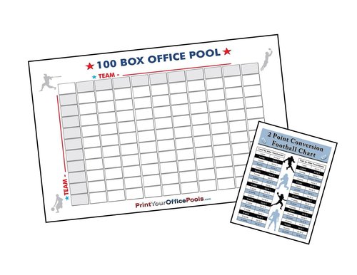 Zieglerworld Reusable 22 x 34 Football 100 Box Square Block Pool Poster for Super Football Games Plus 2 Point Conversion Decision Tree and Erasable Pen