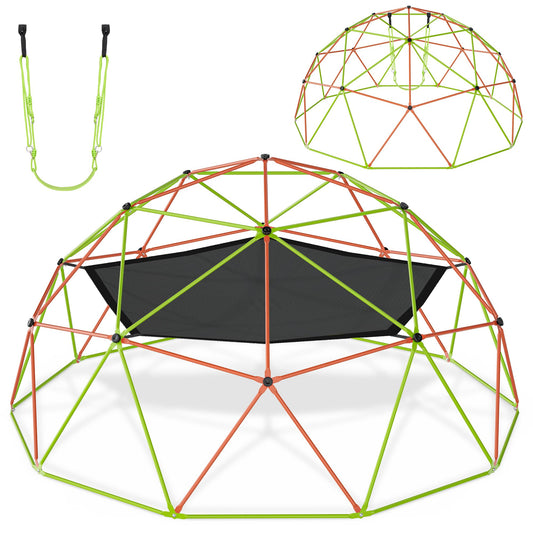 Jungle Gym 10FT X 10FT Climbing Dome with Swing & Hammock Outdoor Playset Support Up to 1000LBS Anti-Rust, Easy Assembly Gift for Boys and Girls