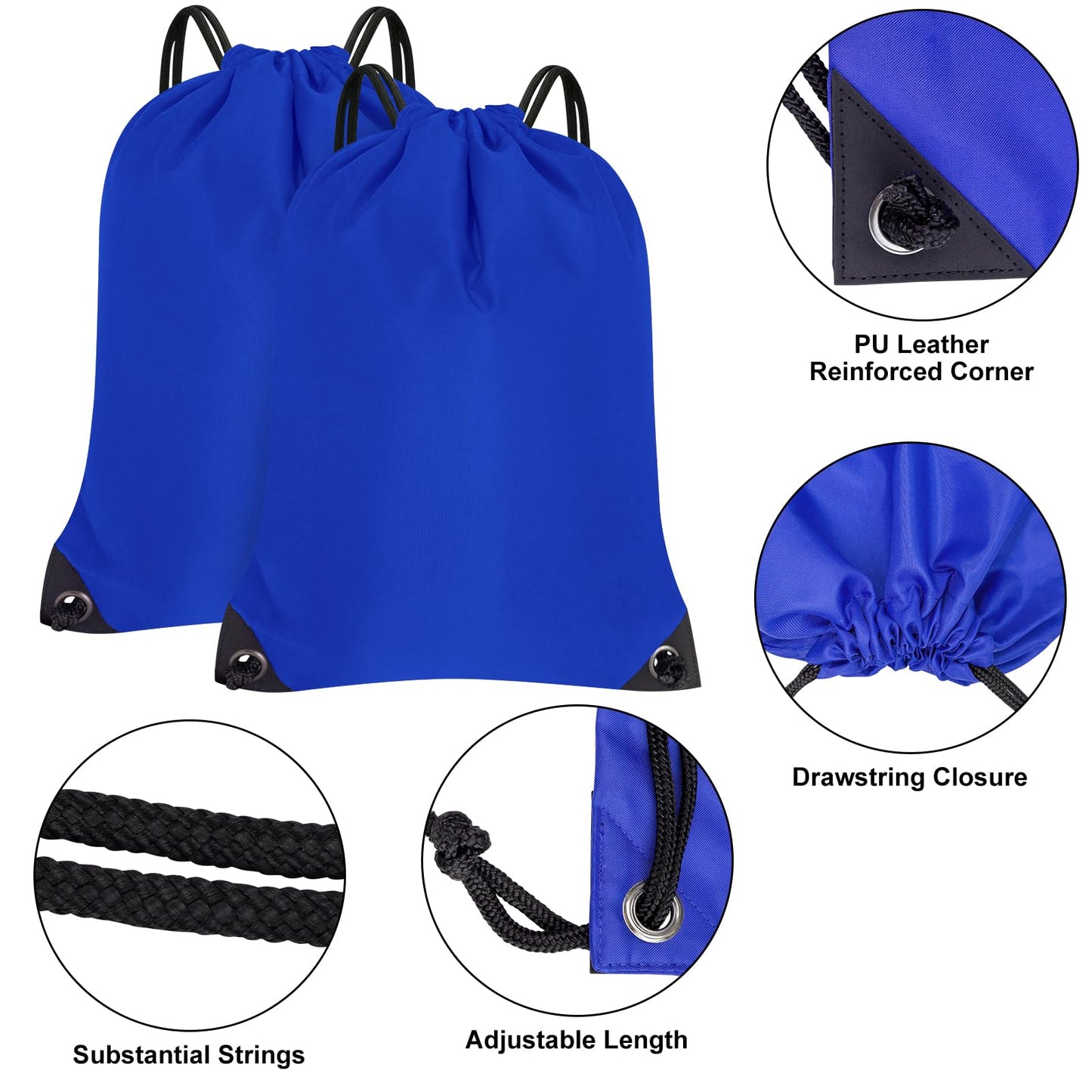 CALACH 2PCS Drawstring Bags Bulk, String Backpack for Men Women, Cinch Bag Draw String Back Bag for Gym, Sports, Travel, Swimming, Beach, Blue