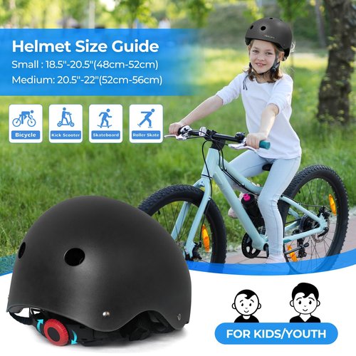 MammyGol Boys Bike Helmet Kids Skateboard Helmets Adjustable Multi-Sport Protective Gear Set Lightweight Helmet Girls Toddler for Skate Scooter Ages 9-12 (Black)
