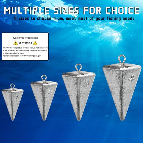 Pyramid Sinkers Fishing Weights Sinkers for Saltwater Fishing Weights Assortment Kits Fishing Gear Tackle 1oz 2oz 3oz 4oz (4oz - 6pcs)