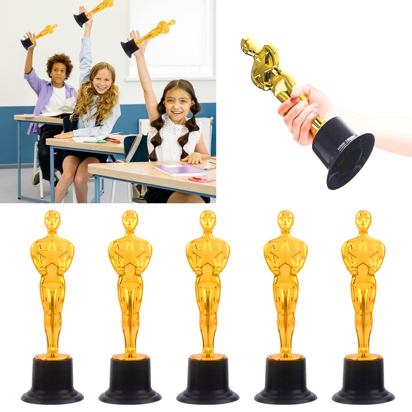 inheming 8 PCS Golden Award Trophies, 6 inch Small Gold Statues Trophies, Winner Trophy for Birthday Parties, Celebrations, Anniversaries, Giveaways, Sports Awards, Competition