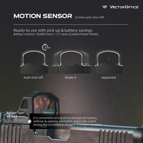 Vector Opitcs Frenzy 1x17x21 Illuminated 3 MOA Mini Red Dot for Pistol, Reflex Aspheric Sight, Side Battery, Low Profile, Motion Awake,IPX7, 7075 T6 Aluminum, SCRD-73