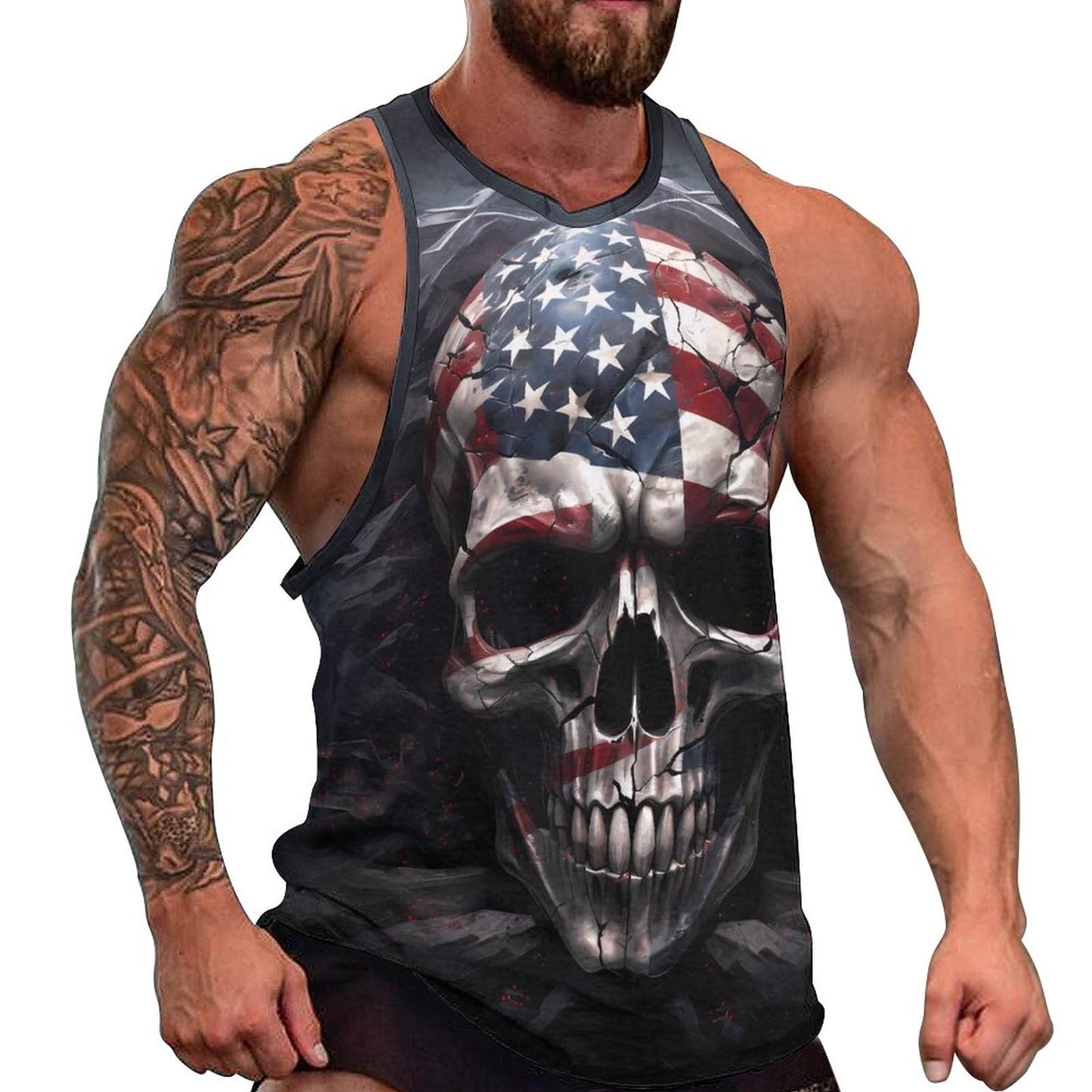ZOCANIA Men's Skull Tank Tops Undershirts Summer Cool Big and Tall T-Shirt 3D Printed Cool Novelty American Flag Graphic Sleeveless Cotton Athletic Loose Fit Shirts 4XL