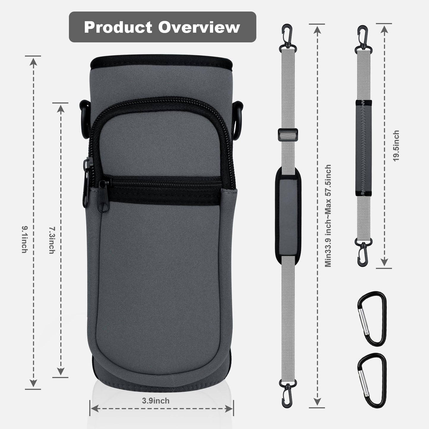 Crossbody Water Bottle Holder with Strap, Phone Pocket(Gray, 32, Ounces)